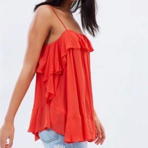 Free People: Orange Rayon Spaghetti Strap Blouse